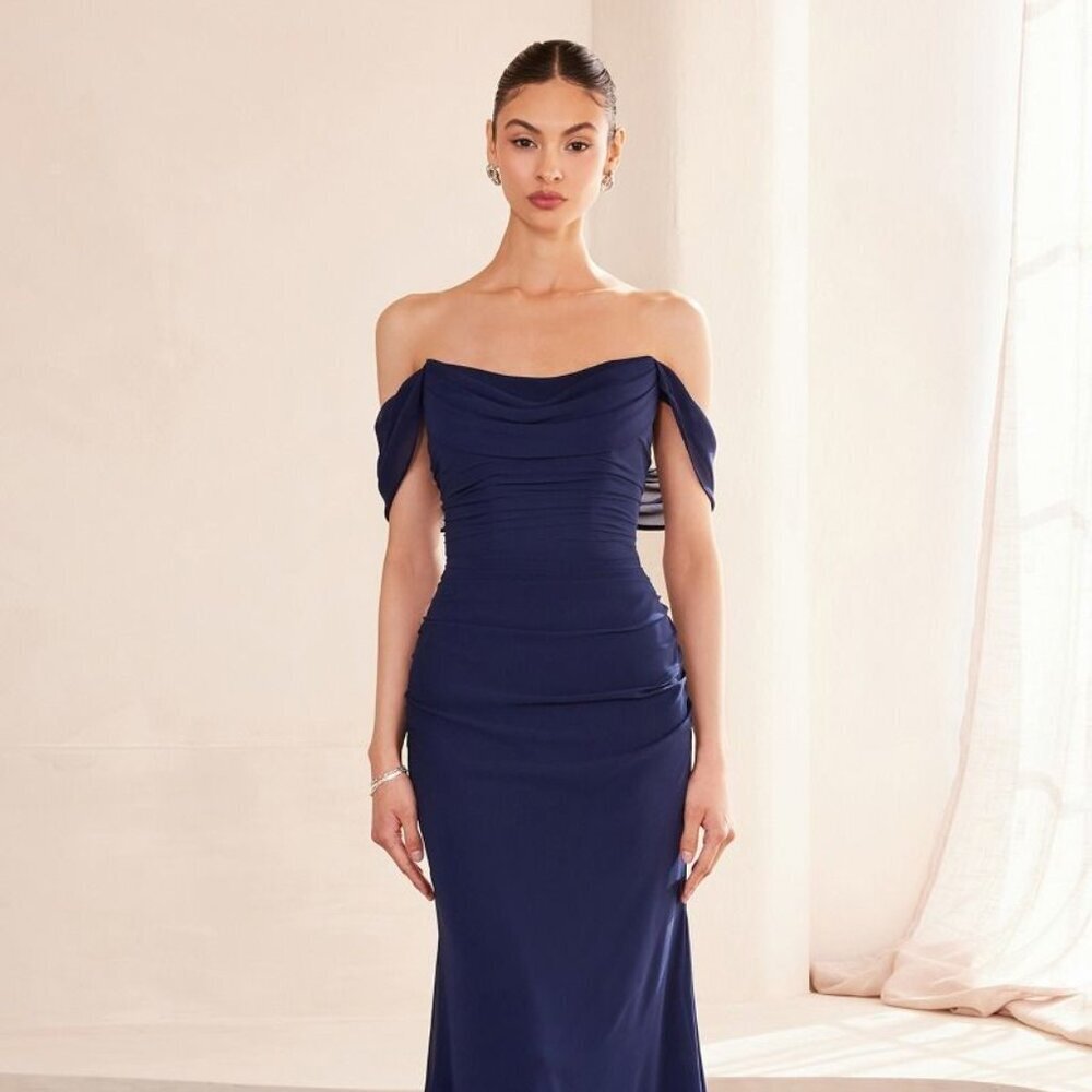New Off Shoulder Formal Sheath Long Soft Chiffon Dress w/ Lace Up Back CD T705